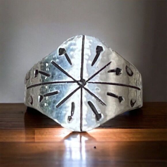 Handmade Womens Sterling Silver .925 Abstract Geometric Hammered Ring Sz 8.5 - Picture 1 of 9